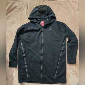 Nike Jacket Women Black Tech Fleece Mesh Cocoon Hood Thumbhole Hoodie Zip Xlarge